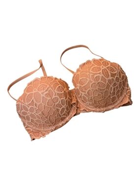 Victoria's Secret Pink Date Push-Up Bra All over Floral Lace Soft Peach Size 32D